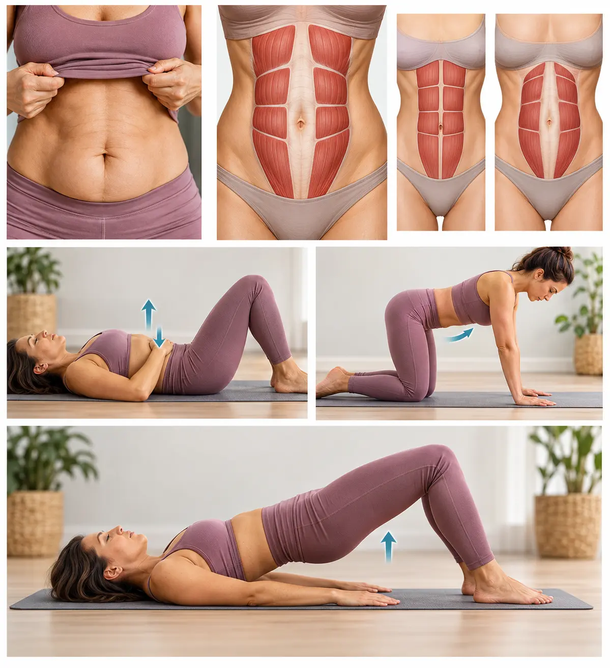 Ilustração mostrando o teste de autopalpação para identificar diástase abdominal, com os dedos posicionados horizontalmente sobre a barriga